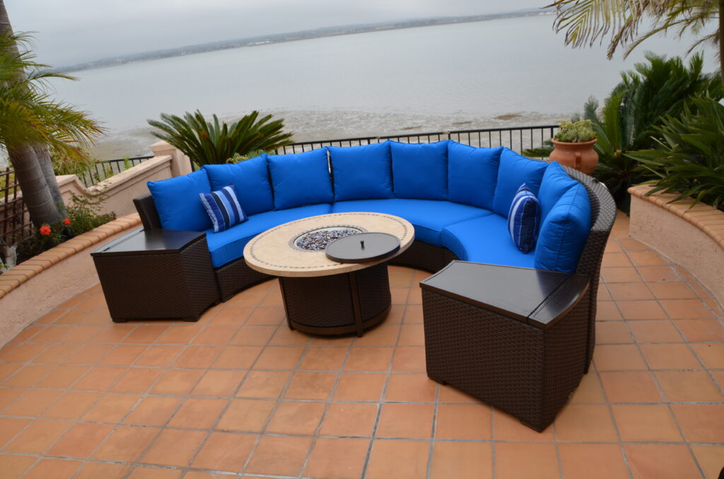Bermuda Circular Wicker Sofa and Fire Table Set